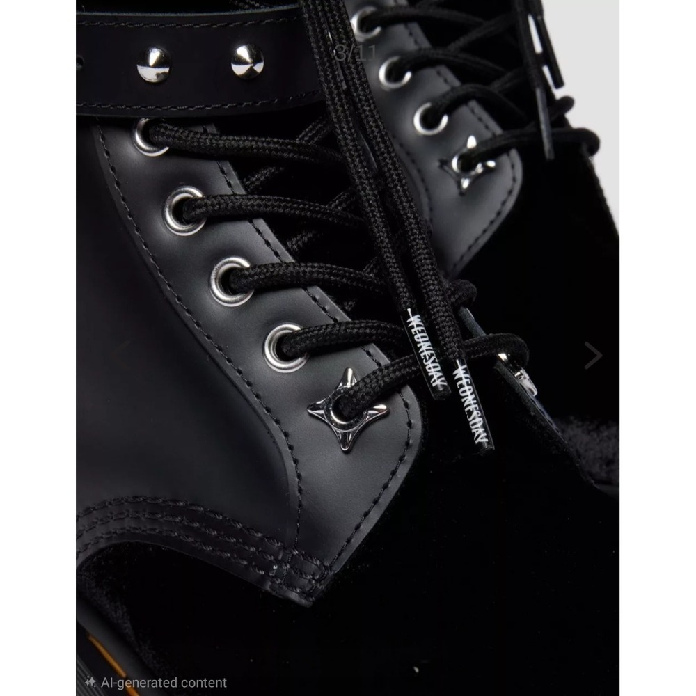 Dr. Martens 1460 Wednesday Boots Women‎ 8 Black Velvet Leather Studded Goth Alt - Picture 10 of 14